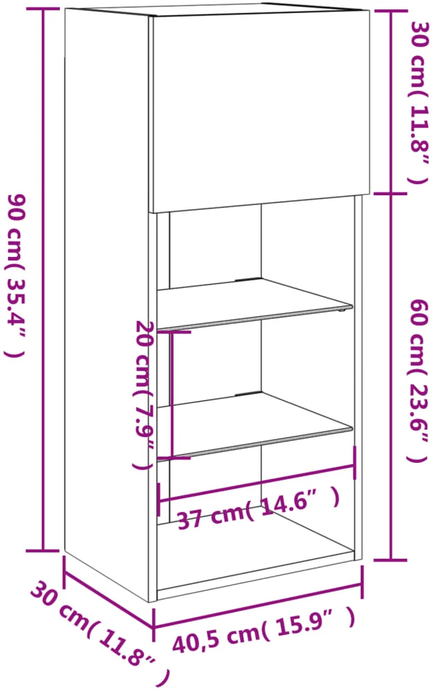 TV staliukas TV spintelės su LED lemputėmis, 2vnt., betono, 40,5x30x90cm