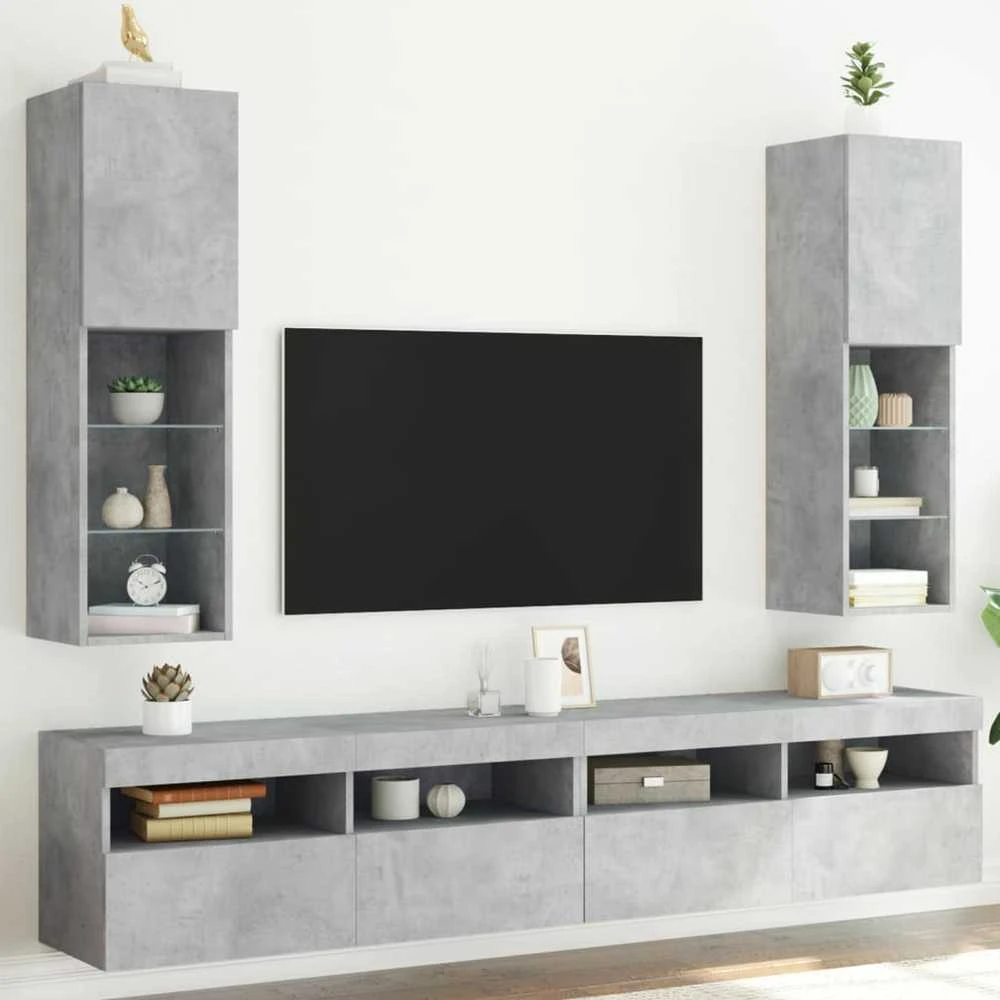 TV staliukas TV spintelės su LED lemputėmis, 2vnt., betono, 30,5x30x102cm