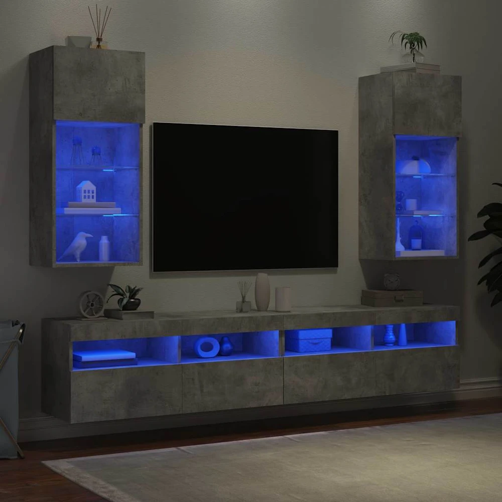 TV staliukas TV spintelės su LED lemputėmis, 2vnt., betono, 40,5x30x90cm