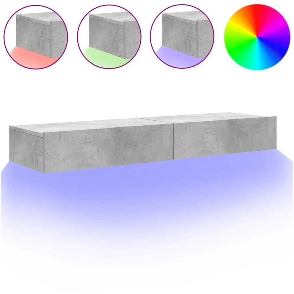 TV staliukas TV spintelės su LED lemputėmis, 2vnt., betono, 60x35x15,5cm