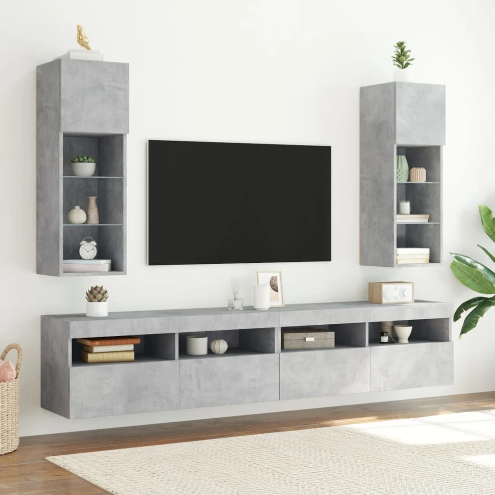 TV staliukas TV spintelės su LED lemputėmis, 2vnt., betono, 30,5x30x90cm
