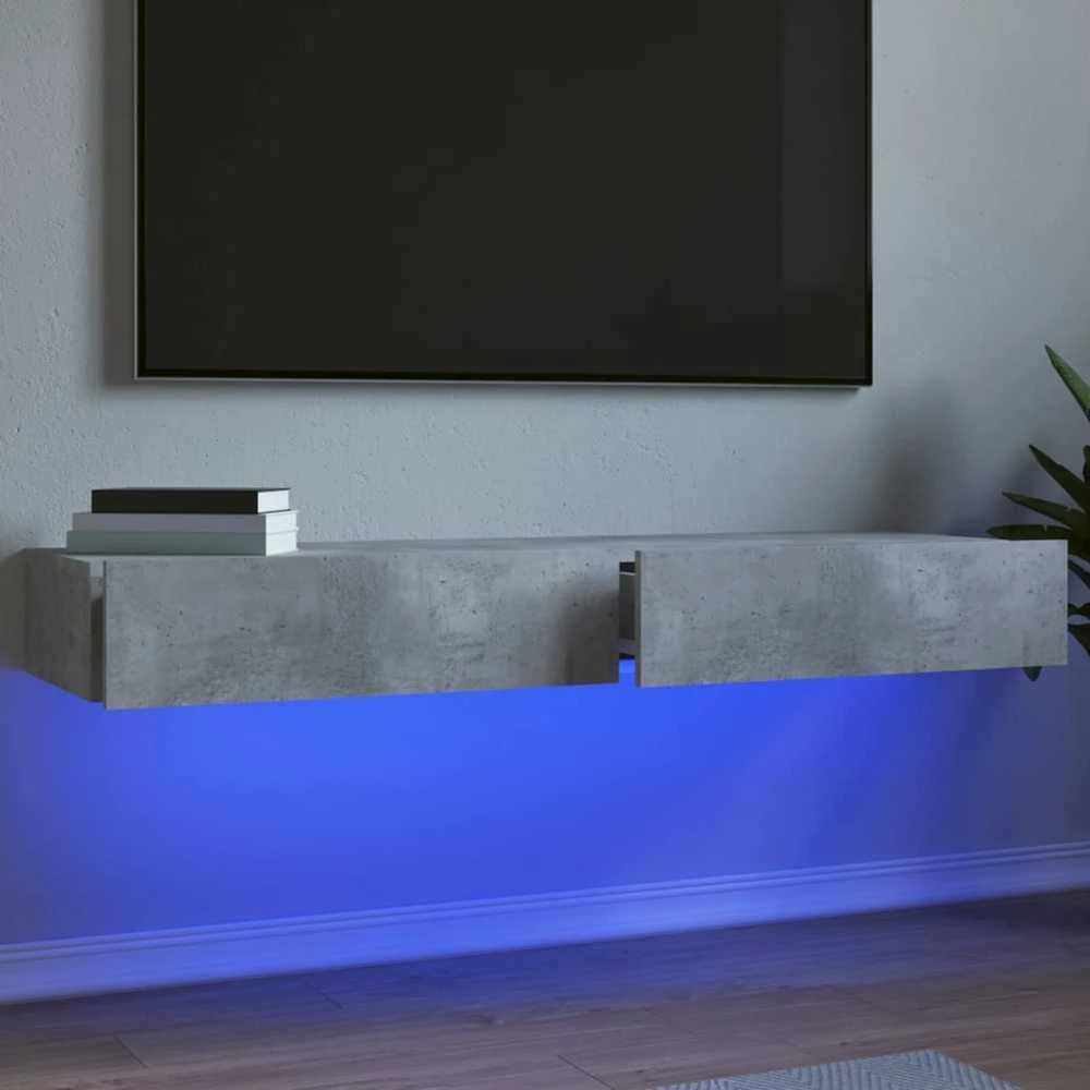 TV staliukas TV spintelės su LED lemputėmis, 2vnt., betono, 60x35x15,5cm