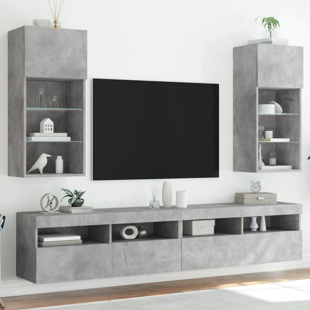 TV staliukas TV spintelės su LED lemputėmis, 2vnt., betono, 40,5x30x90cm