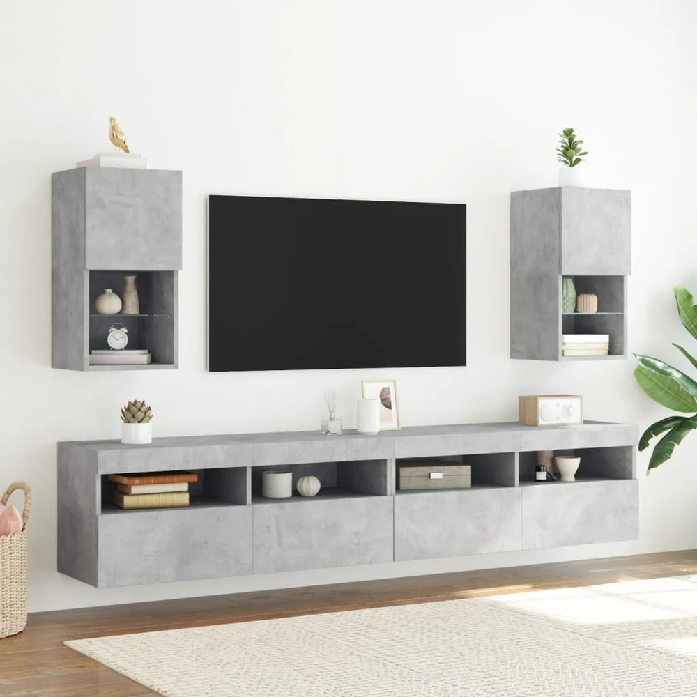 TV staliukas TV spintelės su LED lemputėmis, 2vnt., betono, 30,5x30x60cm