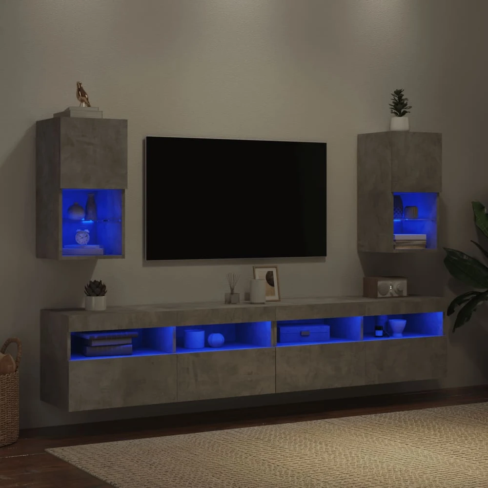 TV staliukas TV spintelės su LED lemputėmis, 2vnt., betono, 30,5x30x60cm