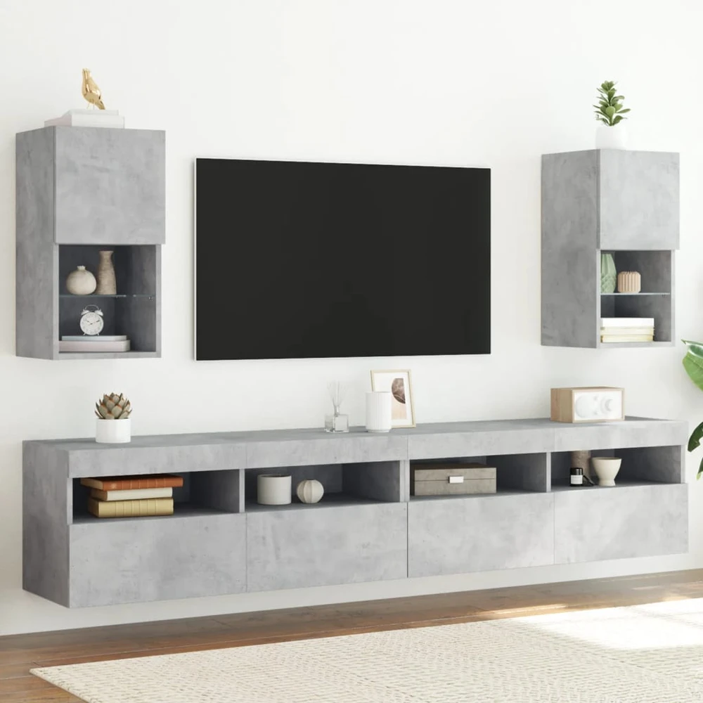 TV staliukas TV spintelės su LED lemputėmis, 2vnt., betono, 30,5x30x60cm