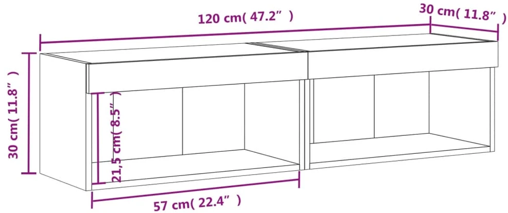 TV staliukas TV spintelės su LED lemputėmis, 2vnt., betono, 60x30x30cm