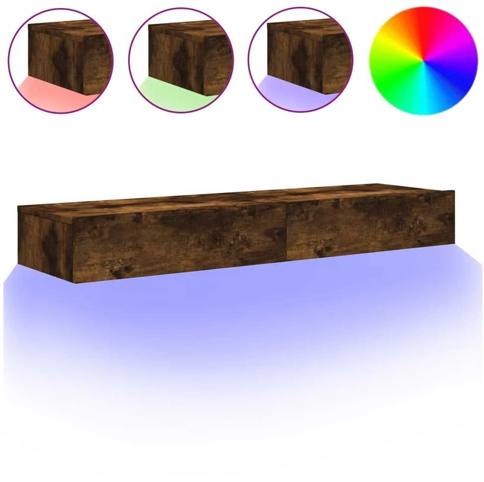 TV staliukas TV spintelės su LED lemputėmis, 2vnt., dūminės, 60x35x15,5cm