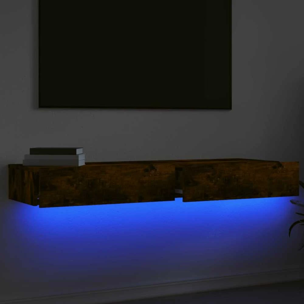 TV staliukas TV spintelės su LED lemputėmis, 2vnt., dūminės, 60x35x15,5cm