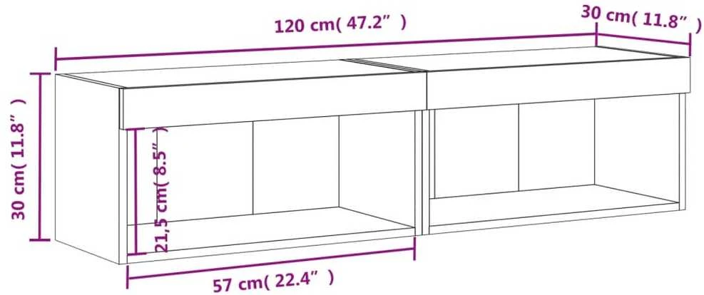 TV staliukas TV spintelės su LED lemputėmis, 2vnt., dūminės, 60x30x30cm