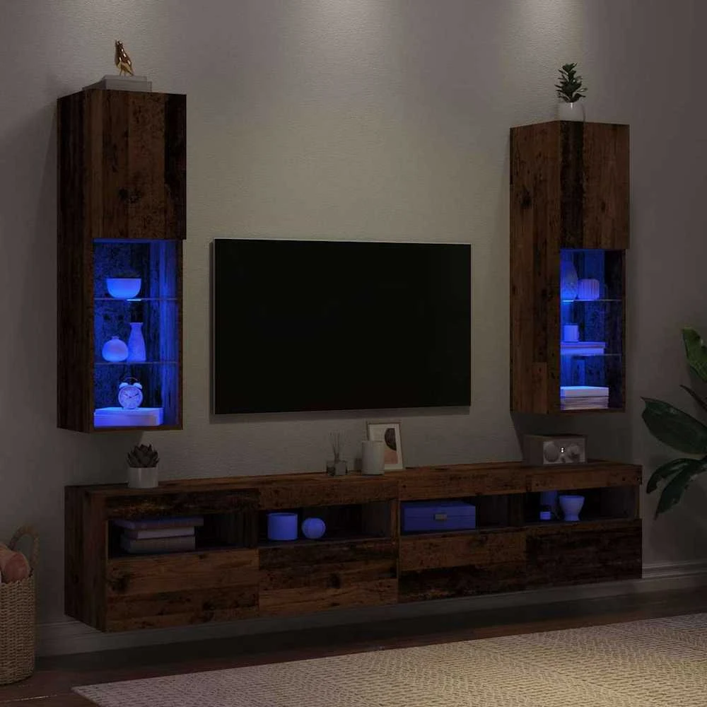 TV staliukas TV spintelės su LED lemputėmis, 2vnt., medienos, 30,5x30x102cm