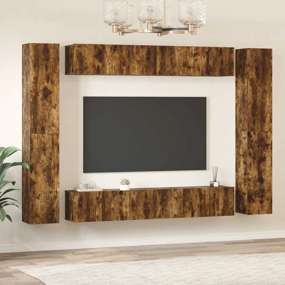 TV staliukas TV spintelių komplektas, 10 dalių, dūminio ąžuolo, mediena