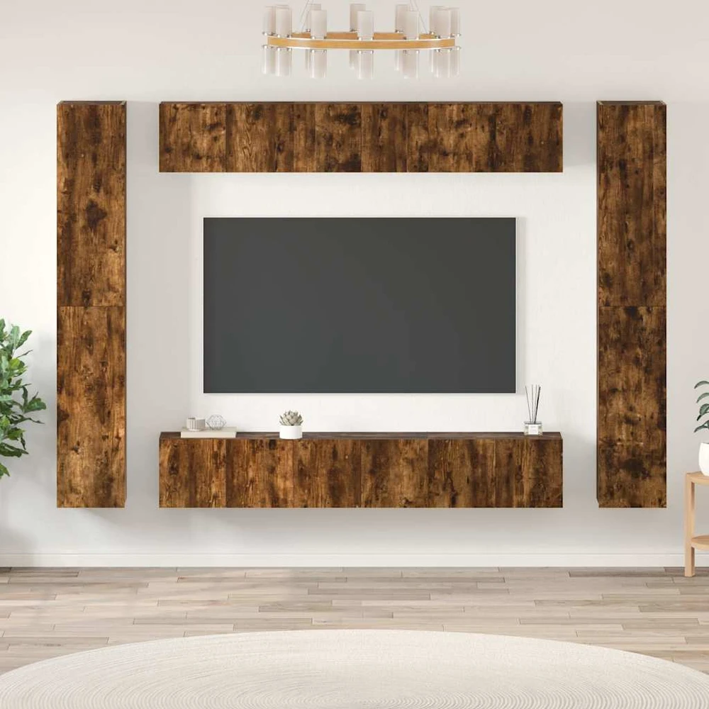TV staliukas TV spintelių komplektas, 10 dalių, dūminio ąžuolo, mediena