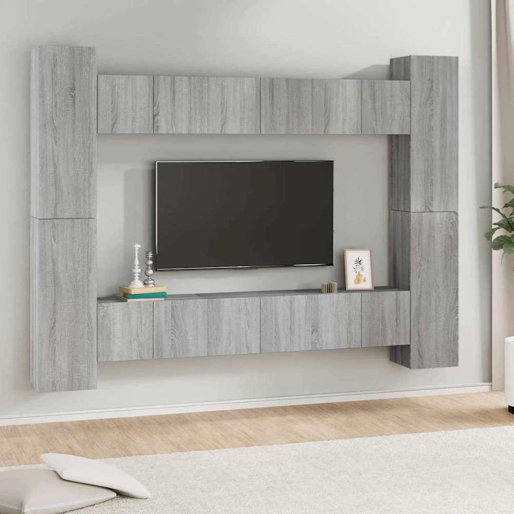 TV staliukas TV spintelių komplektas, 10 dalių, pilkas ąžuolo, mediena