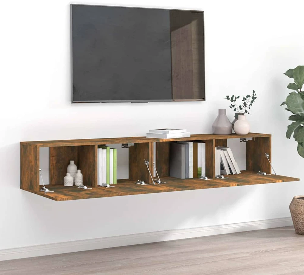 TV staliukas TV spintelių komplektas, 2 dalių, dūminio ąžuolo, mediena