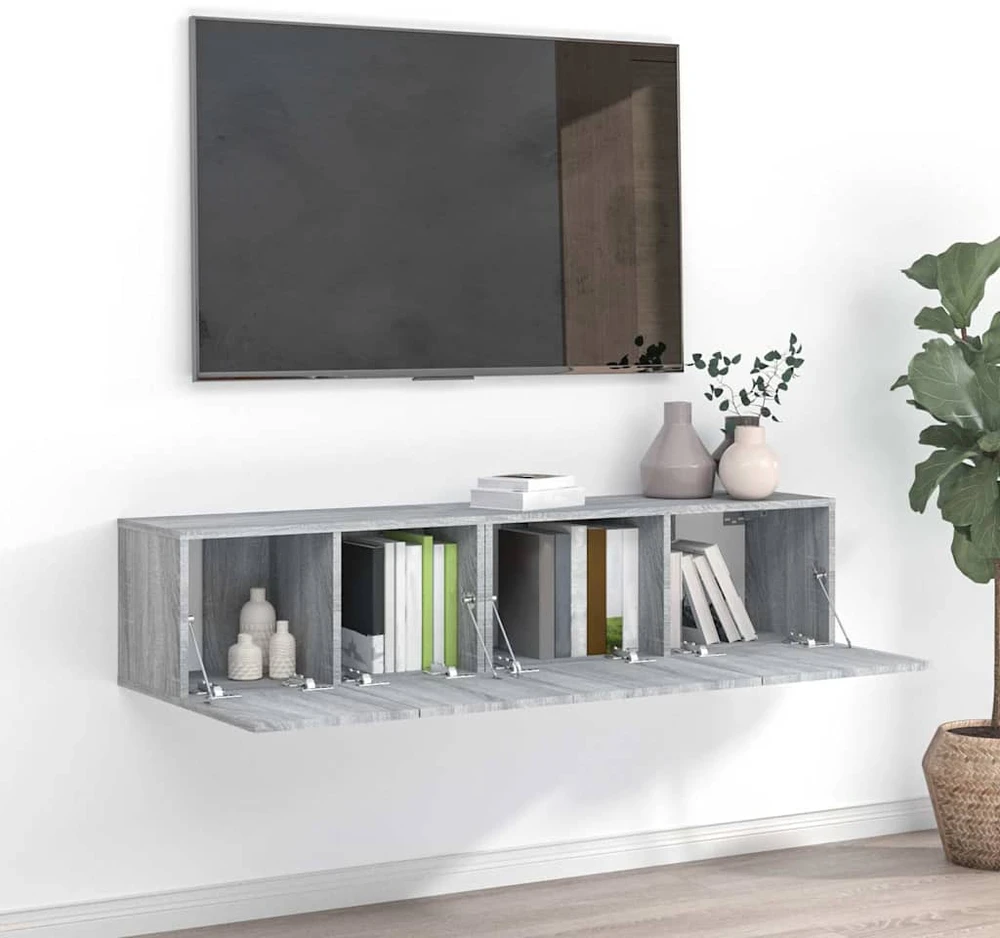 TV staliukas TV spintelių komplektas, 2 dalių, pilkas ąžuolo, mediena