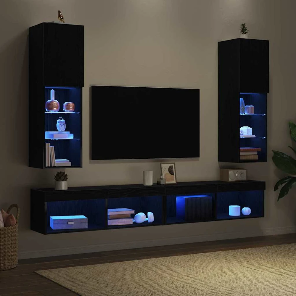 TV staliukas TV spintelių komplektas 2 vnt. Juodas ąžuolas Apdirbta mediena