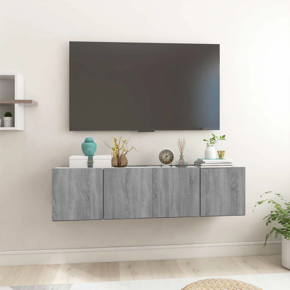 TV staliukas Pakabinamos TV spintelės, 2vnt., pilkos, 60x30x30cm, mediena