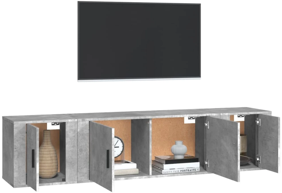 TV staliukas TV spintelių komplektas, 3 dalių, betono pilkas, mediena