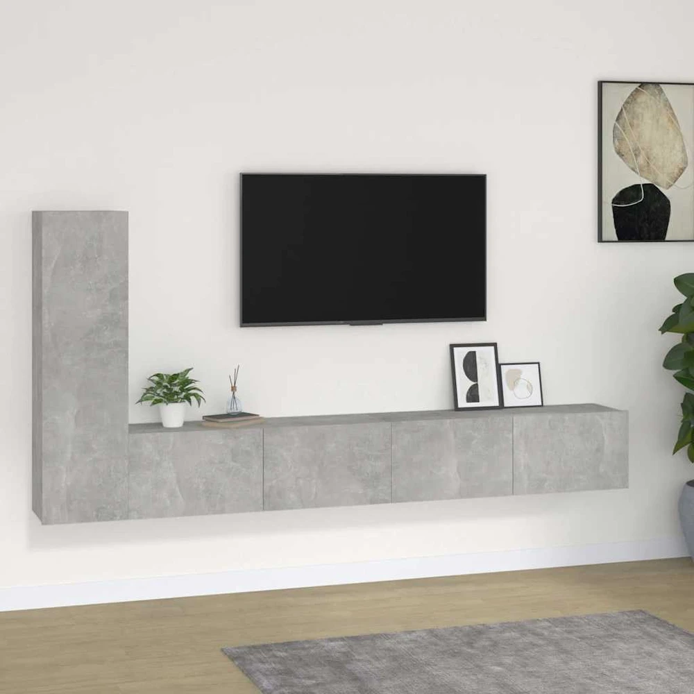 TV staliukas TV spintelių komplektas, 3 dalių, betono pilkas, mediena