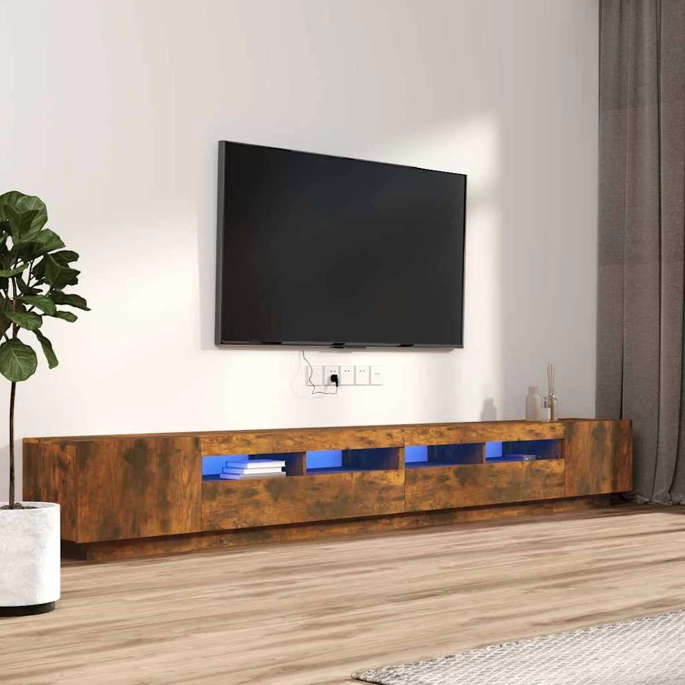 TV staliukas TV spintelių komplektas, 3 dalių, dūminio ąžuolo, mediena