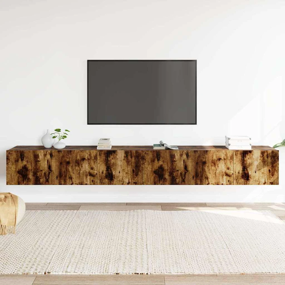 TV staliukas TV spintelių komplektas, 3 dalių, dūminio ąžuolo, mediena