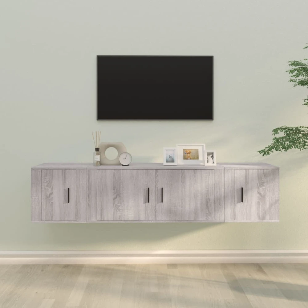 TV staliukas TV spintelių komplektas, 3 dalių, pilkas ąžuolo, mediena