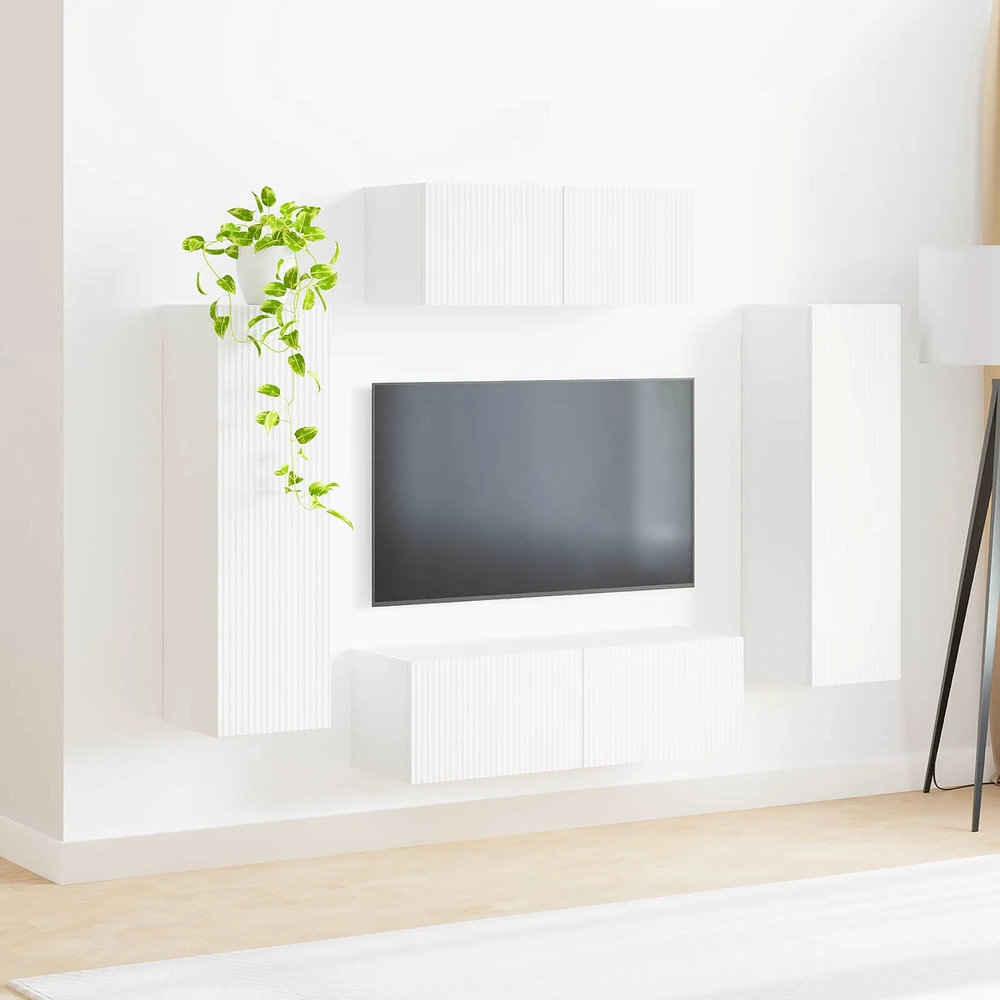 TV staliukas TV spintelių komplektas 3 vnt. Balta Apdirbta mediena