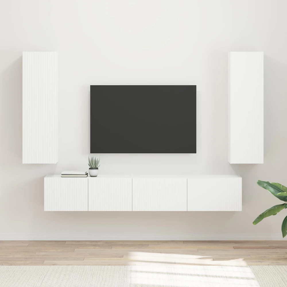 TV staliukas TV spintelių komplektas 3 vnt. Balta Apdirbta mediena