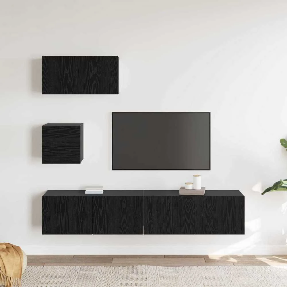 TV staliukas TV spintelių komplektas 3 vnt. Juodas ąžuolas Apdirbta mediena