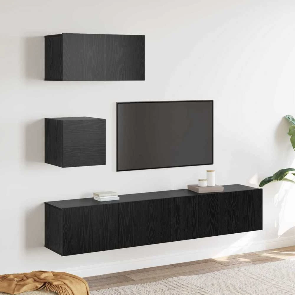 TV staliukas TV spintelių komplektas 3 vnt. Juodas ąžuolas Apdirbta mediena