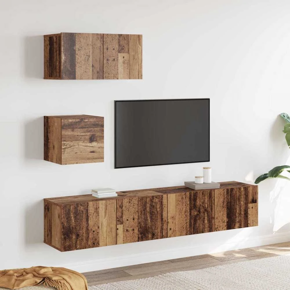TV staliukas TV spintelių komplektas 3 vnt. Senovinis medis Apdirbta mediena