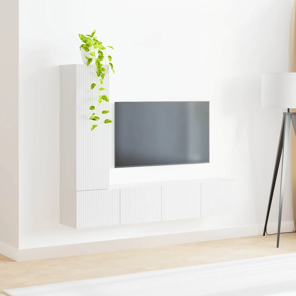 TV staliukas TV spintelių komplektas 3 vnt. Aukštai blizganti balta