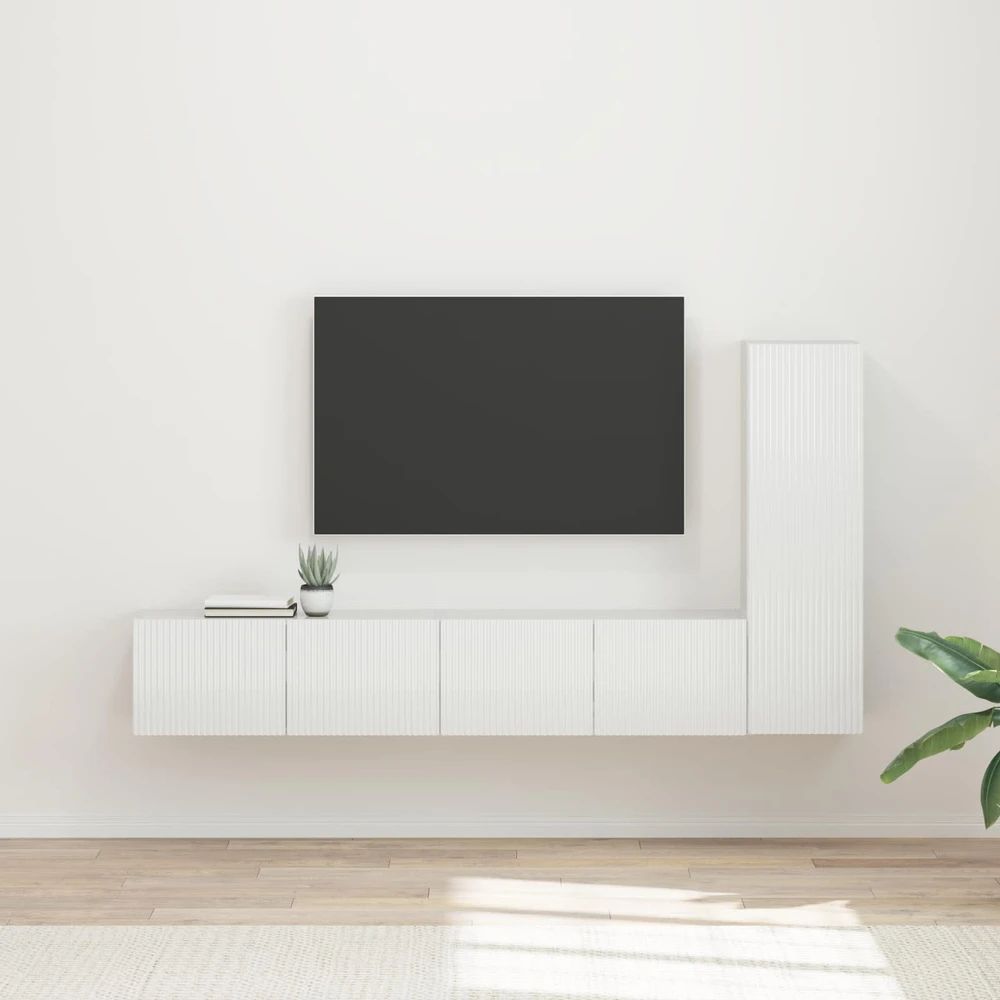 TV staliukas TV spintelių komplektas 3 vnt. Aukštai blizganti balta