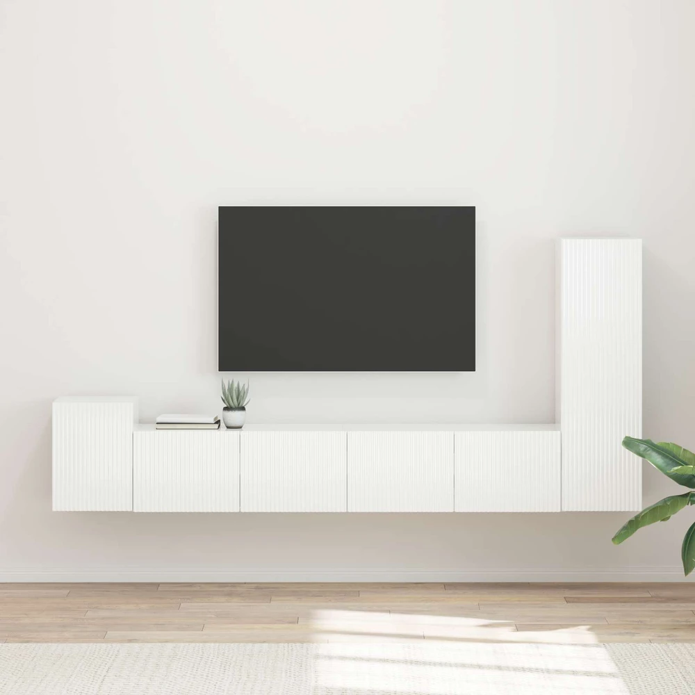 TV staliukas TV spintelių komplektas 3 vnt. Aukštai blizganti balta