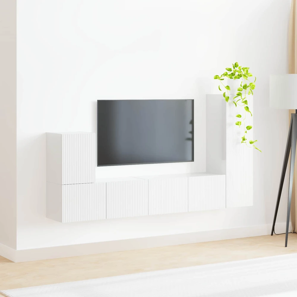 TV staliukas TV spintelių komplektas 3 vnt. Aukštai blizganti balta