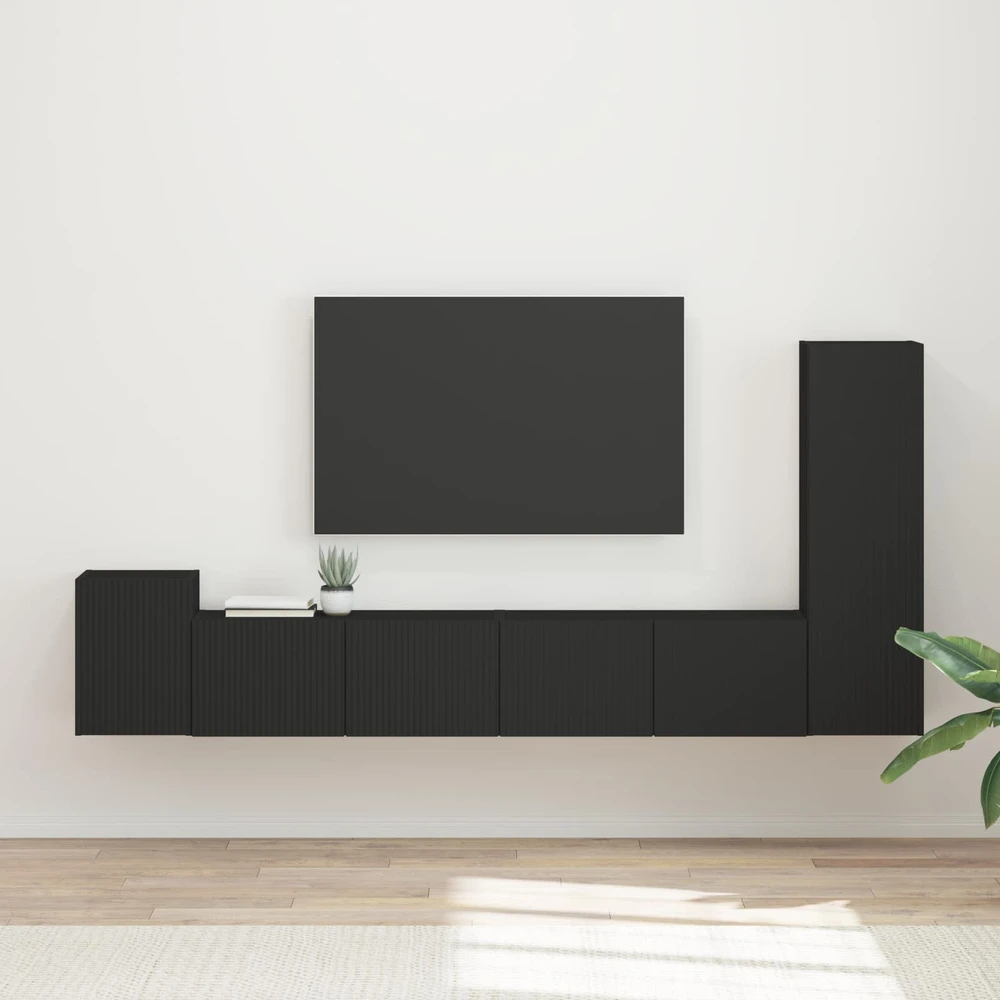 TV staliukas TV spintelių komplektas 3 vnt. Juoda Apdirbta mediena