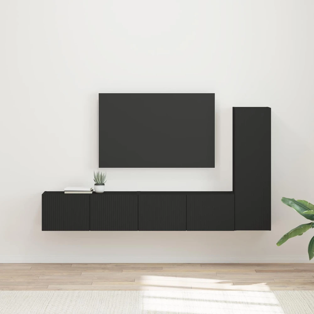 TV staliukas TV spintelių komplektas 3 vnt. Juoda Apdirbta mediena