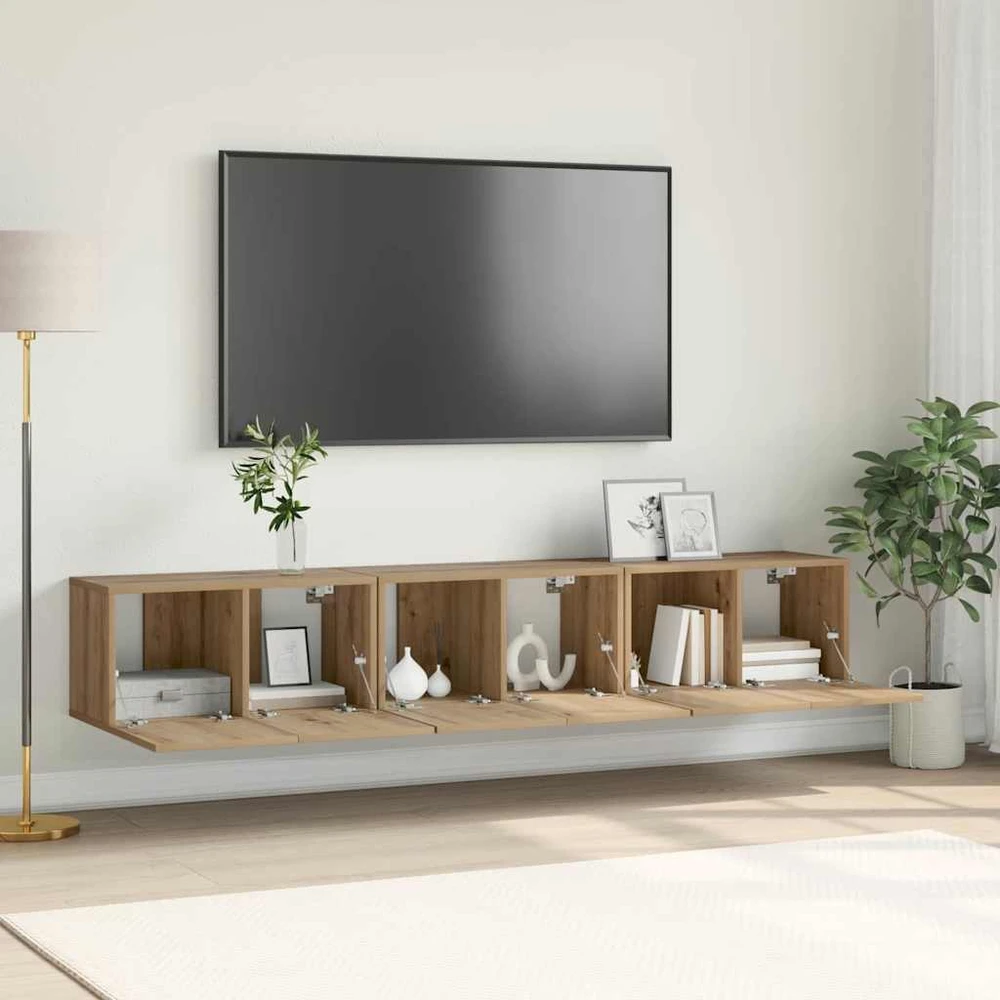 TV staliukas TV spintelių komplektas 3 vnt. Ruda Apdirbta mediena