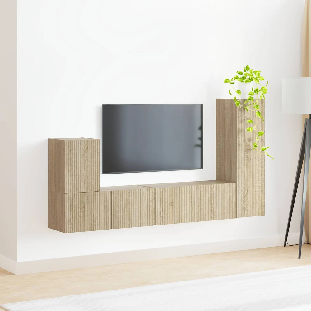 TV staliukas TV spintelių komplektas 3 vnt. Sonoma ąžuolas Apdirbta mediena
