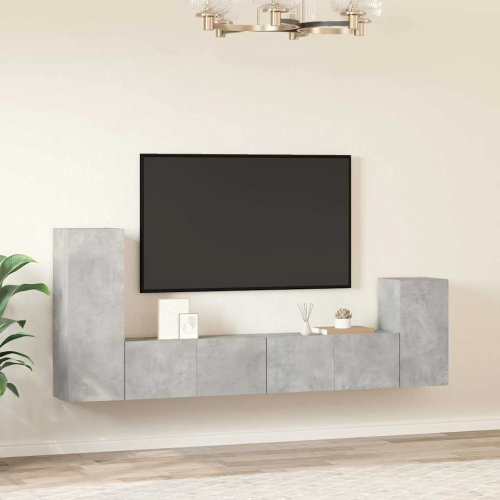 TV staliukas TV spintelių komplektas, 4 dalių, betono pilkas, mediena