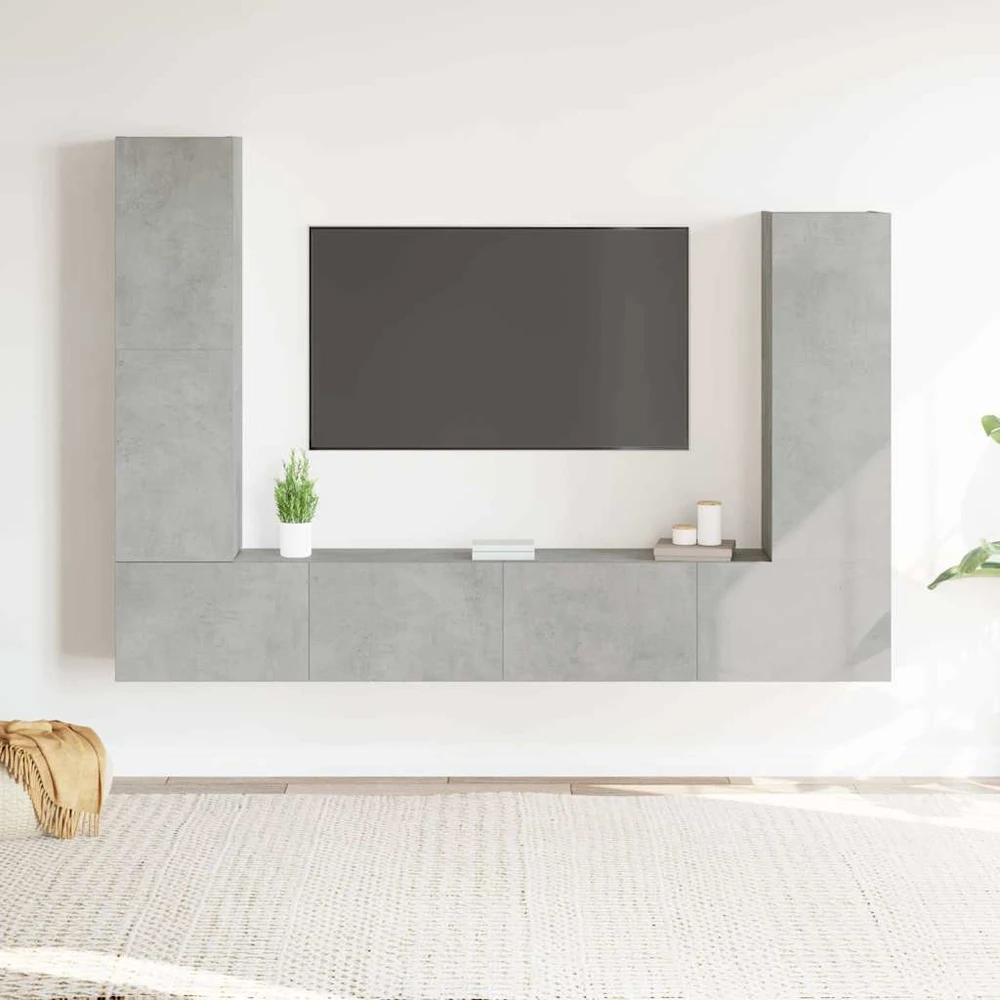 TV staliukas TV spintelių komplektas, 4 dalių, betono pilkas, mediena