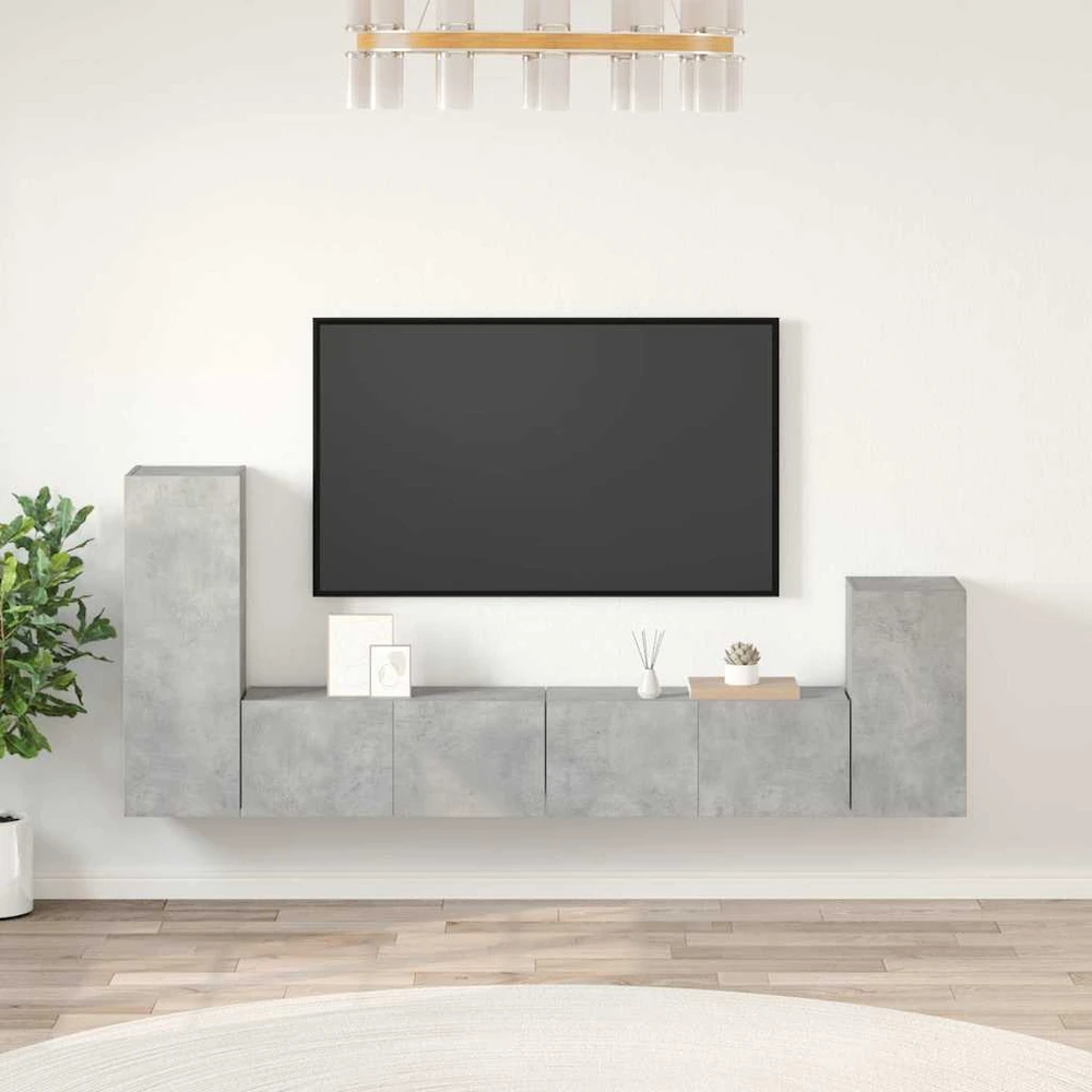 TV staliukas TV spintelių komplektas, 4 dalių, betono pilkas, mediena