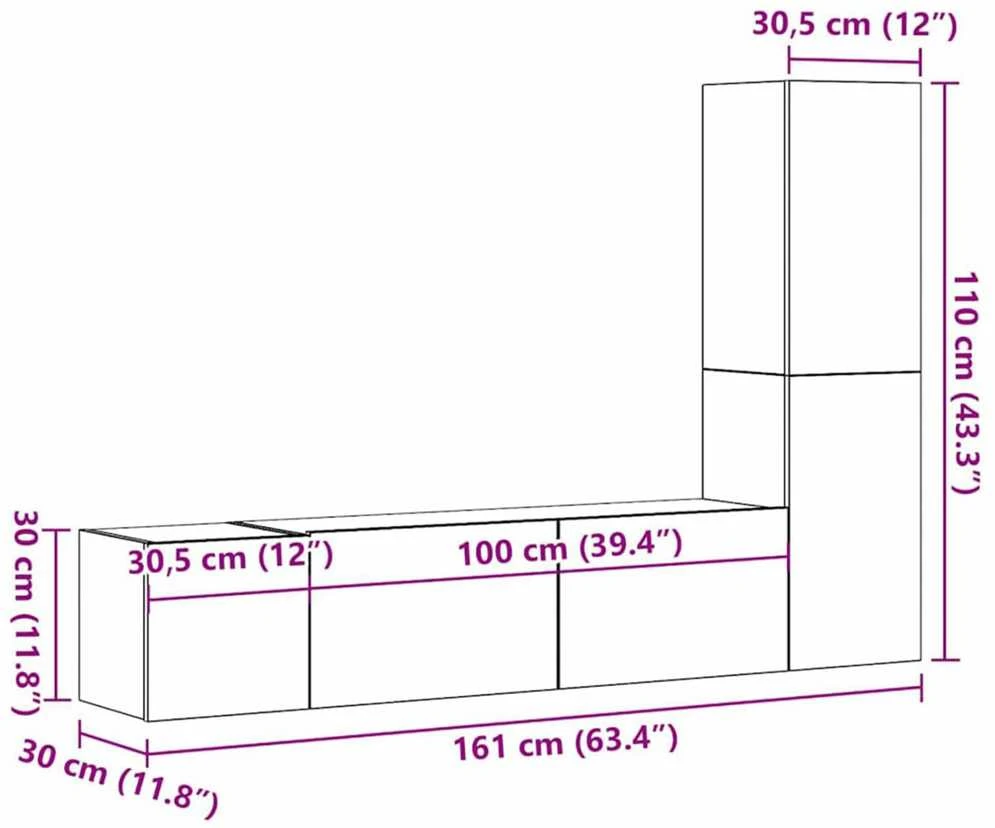 TV staliukas TV spintelių komplektas 4 vnt. Juodas ąžuolas Apdirbta mediena