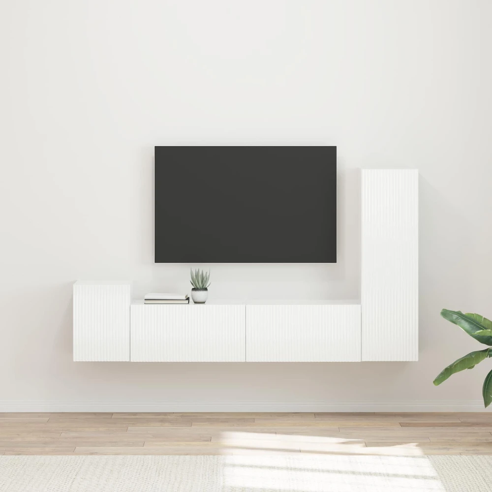 TV staliukas TV spintelių komplektas 4 vnt. Aukštai blizganti balta