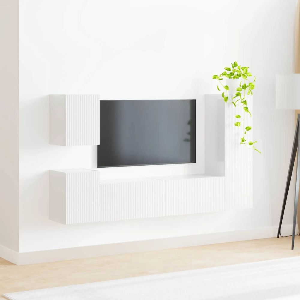 TV staliukas TV spintelių komplektas 4 vnt. Aukštai blizganti balta