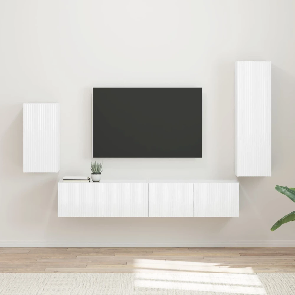 TV staliukas TV spintelių komplektas 4 vnt. Aukštai blizganti balta