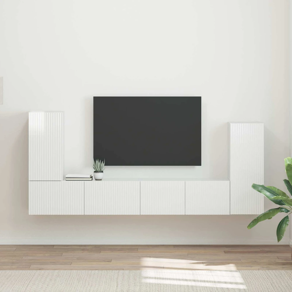 TV staliukas TV spintelių komplektas 4 vnt. Aukštai blizganti balta