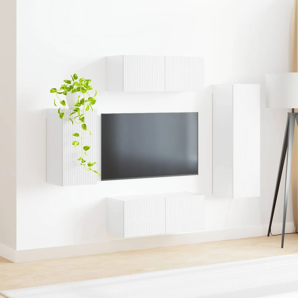 TV staliukas TV spintelių komplektas 4 vnt. Aukštai blizganti balta