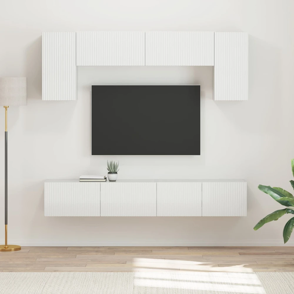 TV staliukas TV spintelių komplektas 4 vnt. Aukštai blizganti balta